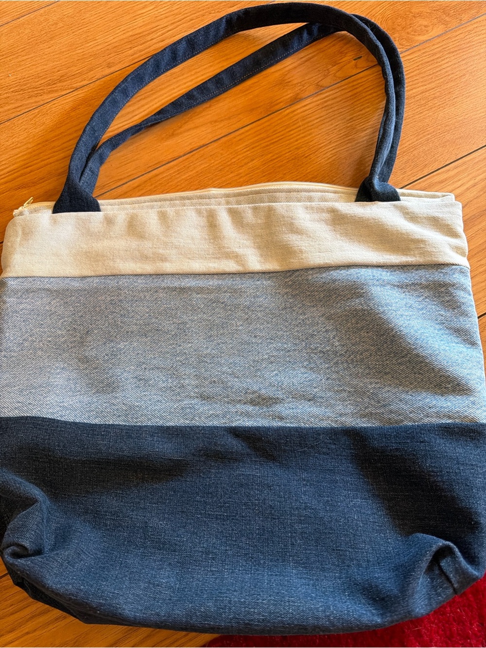 Custom made denim Colorblock Tote - Picture 5 of 5